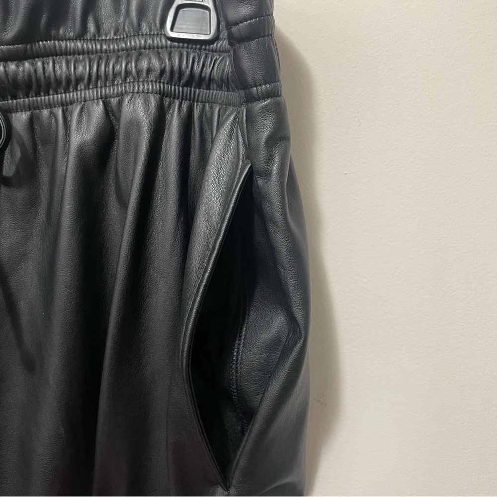 Express Faux Leather Mini Skater Skirt – Drawstring Waist, Side Pockets - Picture 2 of 9